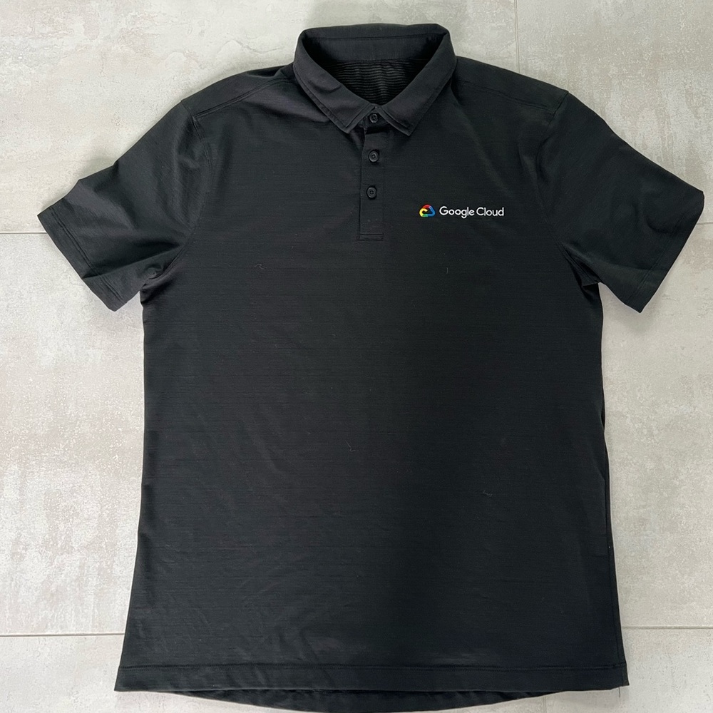 Rare Lululemon Mens Google Cloud Embroidered Polo Black - Evolution Polo Large